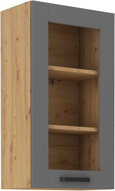 Horní skříňka do kuchyně s vitrínou LUNA 40 GS-90 1F šedý/Dub Artisan