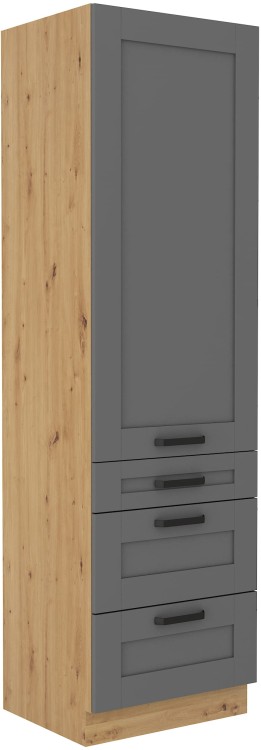 Komínová skříňka do kuchyně se 3 zásuvkami LUNA 60 DKS-210 3S 1F šedý/Dub Artisan
