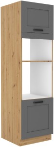 Komínová skříňka do kuchyně pro troubu a mikrovlnnou troubu LUNA 60 DPM-210 2F šedý/Dub Artisan