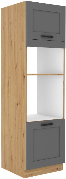 Komínová skříňka do kuchyně pro troubu a mikrovlnnou troubu LUNA 60 DPM-210 2F šedý/Dub Artisan