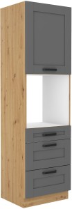 Komínová skříňka do kuchyně se 3 zásuvkami LUNA 60 DPS-210 3S 1F šedý/Dub Artisan