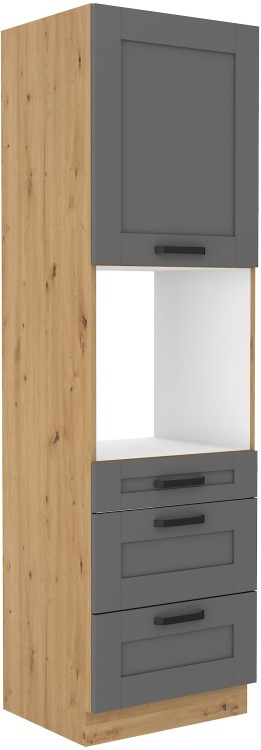 Komínová skříňka do kuchyně se 3 zásuvkami LUNA 60 DPS-210 3S 1F šedý/Dub Artisan