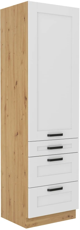 Komínová skříňka do kuchyně se 3 zásuvkami LUNA 60 DKS-210 3S 1F bílá/dub Artisan