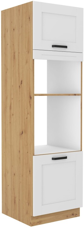 Kuchyňská komínová skříňka pro troubu a mikrovlnnou troubu LUNA 60 DPM-210 2F Bílý/Dub Artisan