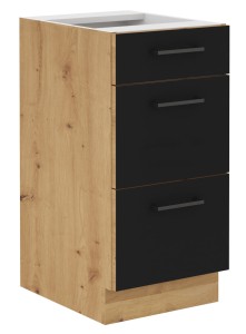 MODENA 40 D 3S Dub Artisan/černá stojící skříňka do kuchyně se zásuvkami