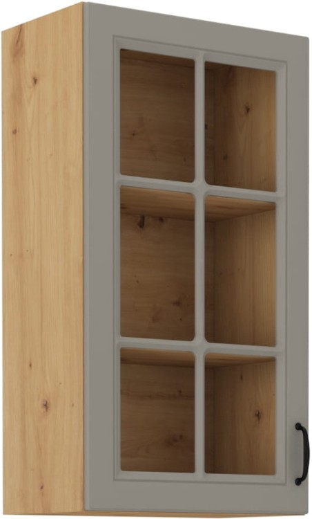 Horní skříňka do kuchyně s vitrínou STILO 40 GS-90 1F Hlína šedý/Dub Artisan
