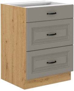 Skříňka do kuchyně se zásuvkami STILO 60 D 3S Hlína šedý/Dub Artisan