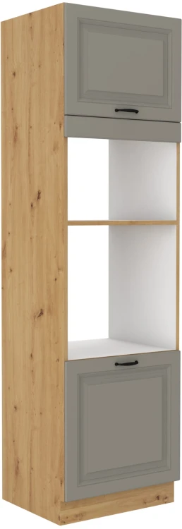 Komínová skříňka do kuchyně pro troubu a mikrovlnnou troubu STILO 60 DPM-210 2F Hlína šedý/Artisan Oak