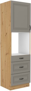 Komínová skříňka do kuchyně se zásuvkami na troubu STILO 60 DPS-210 3S 1F Hlína šedý/Artisan Oak