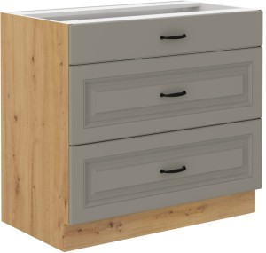 Skříňka do kuchyně se zásuvkami STILO 80 D 3S Hlína šedý/Dub Artisan