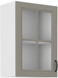 Horní skříňka do kuchyně s vitrínou STILO 40 GS-72 1F Hliněná šedá/bílá