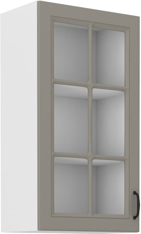 Horní skříňka do kuchyně s vitrínou STILO 40 GS-90 1F Hliněná šedá/bílá