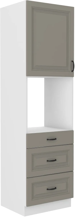 Komínová skříňka do kuchyně se zásuvkami na troubu STILO 60 DPS-210 3S 1F Hliněná šedá/bílá
