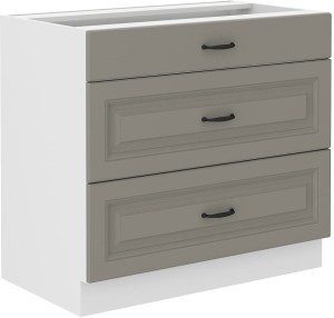 Stojící skříňka do kuchyně se zásuvkami STILO 80 D 3S Hlína šedý/Bílý