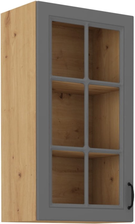 Horní skříňka do kuchyně s vitrínou STILO 40 GS-90 1F šedý/Dub Artisan