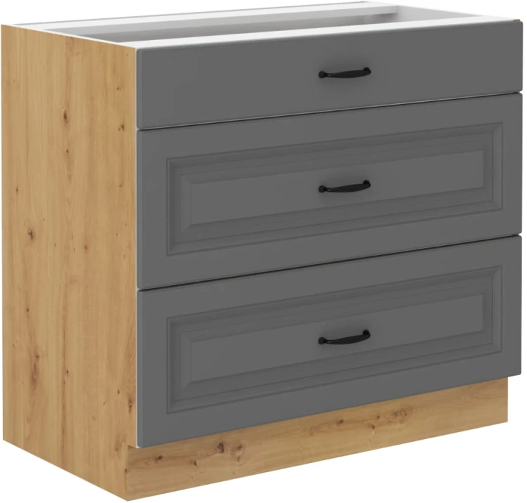Skříňka do kuchyně se zásuvkami STILO 80 D 3S šedý/Dub Artisan