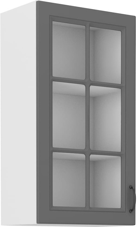 Horní skříňka do kuchyně s vitrínou STILO 40 GS-90 1F šedá/bílá