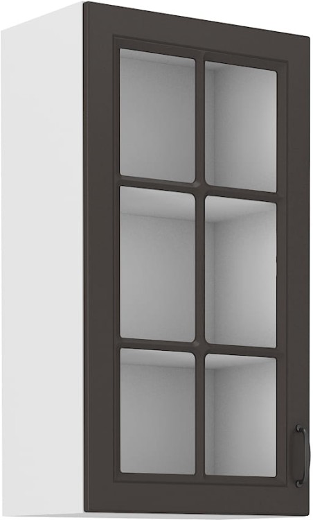 Horní skříňka do kuchyně s vitrínou STILO 40 GS-90 1F Grafitová/bílá