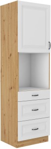 Komínová skříňka do kuchyně se zásuvkami na troubu STILO 60 DPS-210 3S 1F bílá/dub Artisan