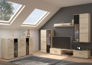 Televizní nástěnná skříňka Salsa SO01 s komodou SO20 3D 2S Dub Sonoma