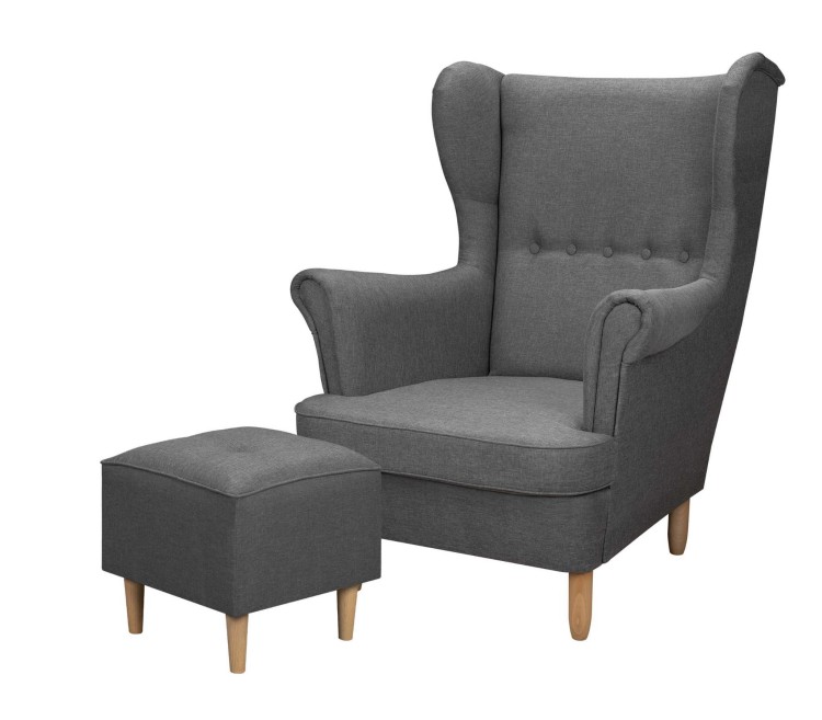 Křeslo Ušák s podnožkou Denver Grafitová