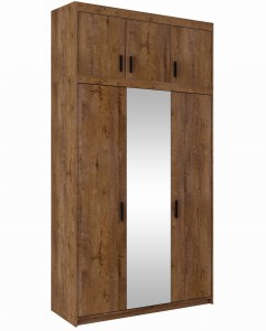 Třídveřová šatní skříň se zrcadlem a nástavcem Elena Dub Lefkas