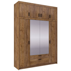 Zrcadlová šatní skříň Elena 4D DL04 s nástavcem NAEL DL04 Dub Lefkas