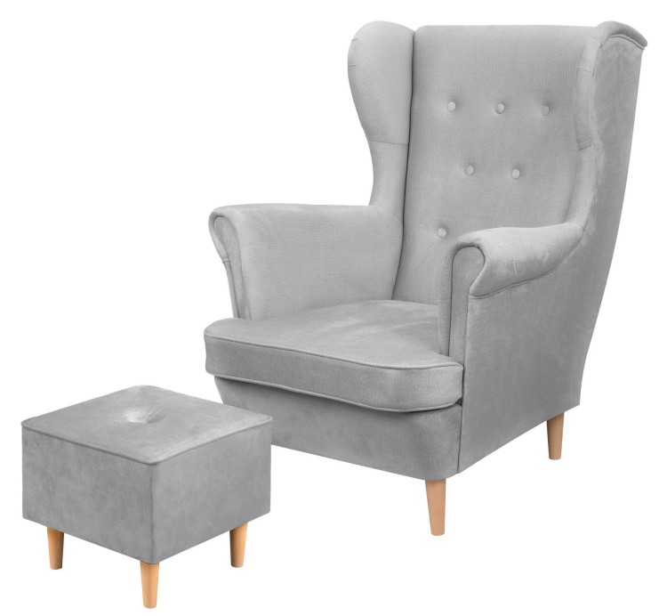 Floki lounge set křeslo s podnožkou šedý