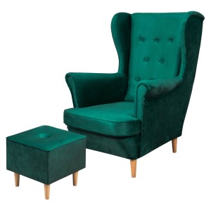 Floki lounge set křeslo s podnožkou Temné Zelená