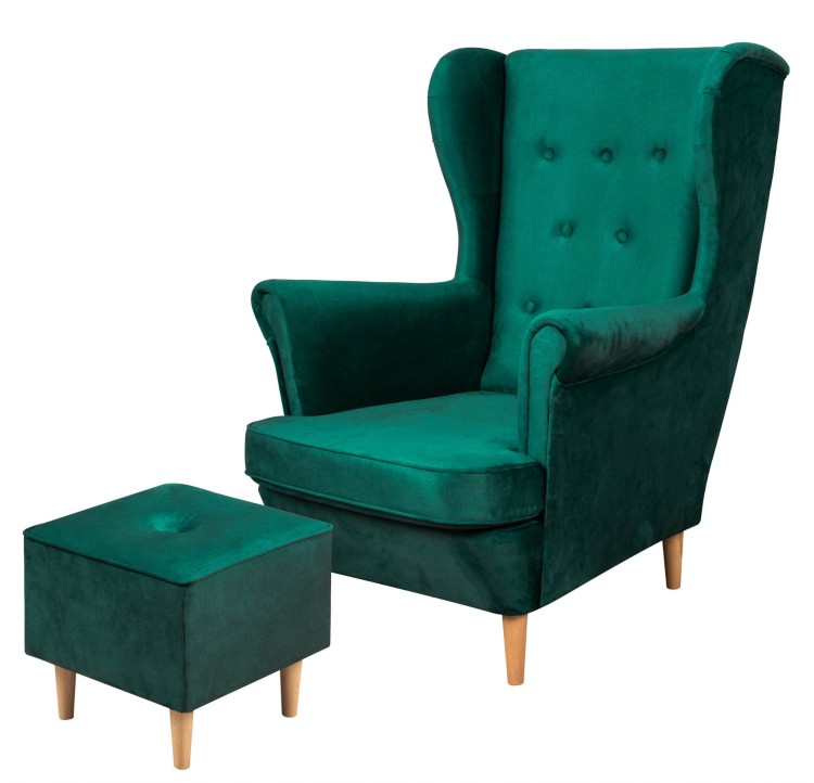Floki lounge set křeslo s podnožkou Temné Zelená