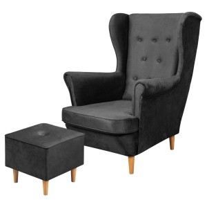 Floki lounge set křeslo s podnožkou antracitové barvy