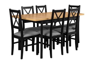 Skládací stůl se 6 židlemi L003 Černá/dub Grandson