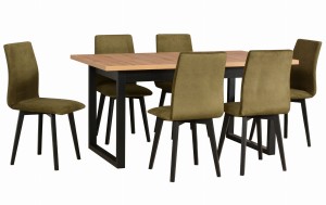 Stůl 140/180x80 se 6 židlemi L007 Černá/dub Grandson