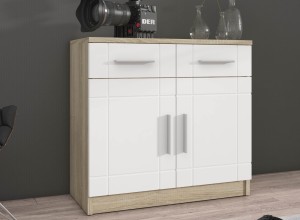 Nástěnná skříňka s vitrínou Paris WH01 se 2 komodami 3D 2S a 2D 2S Bílá/Sonoma dub