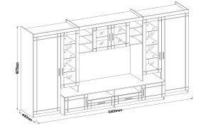 Nástěnná skříňka s vitrínou Paris WH01 se 2 komodami 3D 2S a 2D 2S Bílá/Sonoma dub
