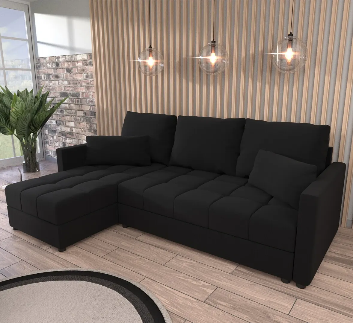 Rohová rozkládací pohovka Domi Inari Černá