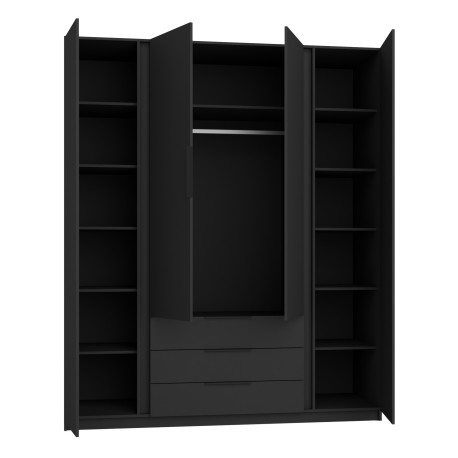 Šatní skříň do předsíně se zrcadly a zásuvkami Dravero BL/BL 4L 3S