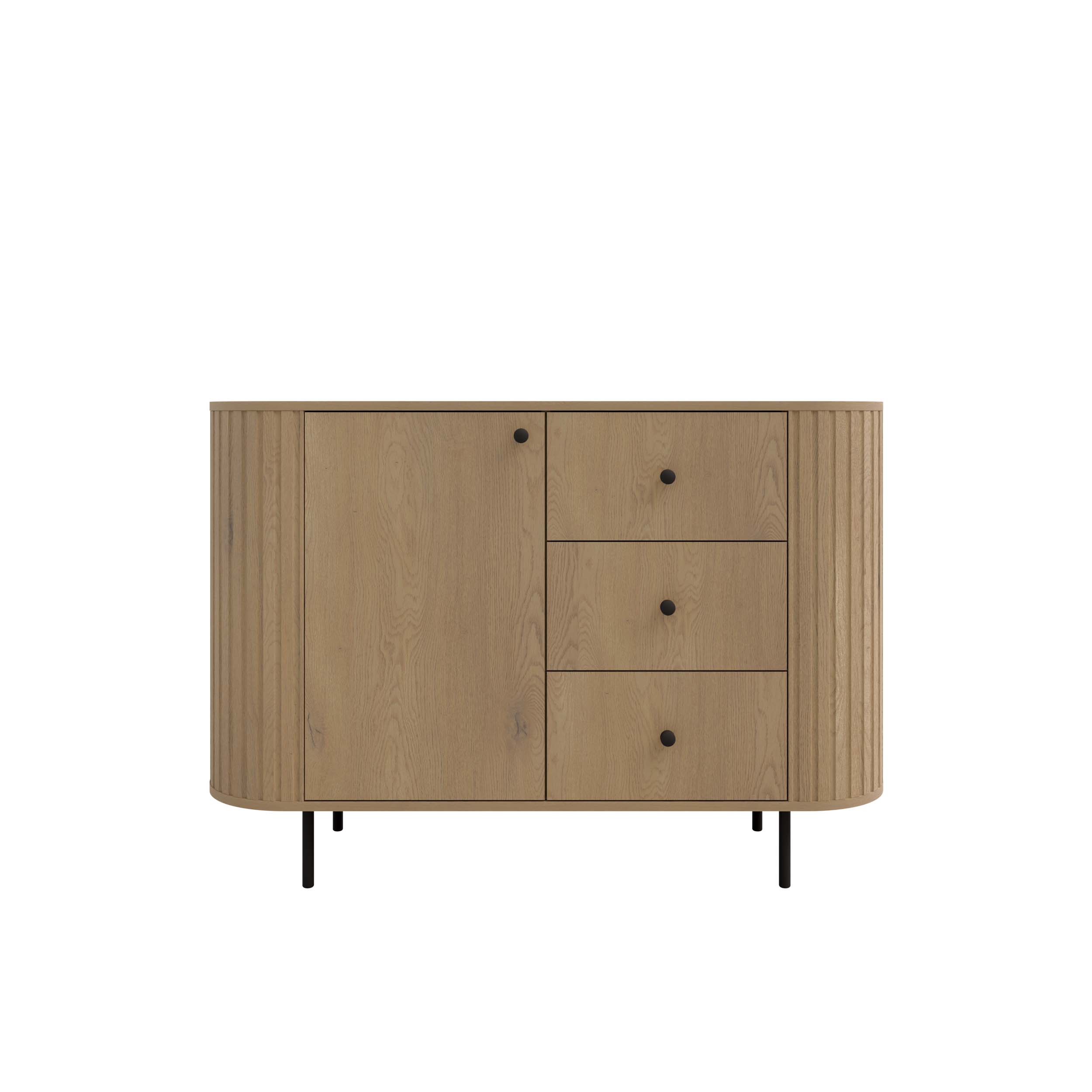 Komoda do obývacího pokoje se třemi zásuvkami a dvířky Flana 813 1F3S Dub Cremona