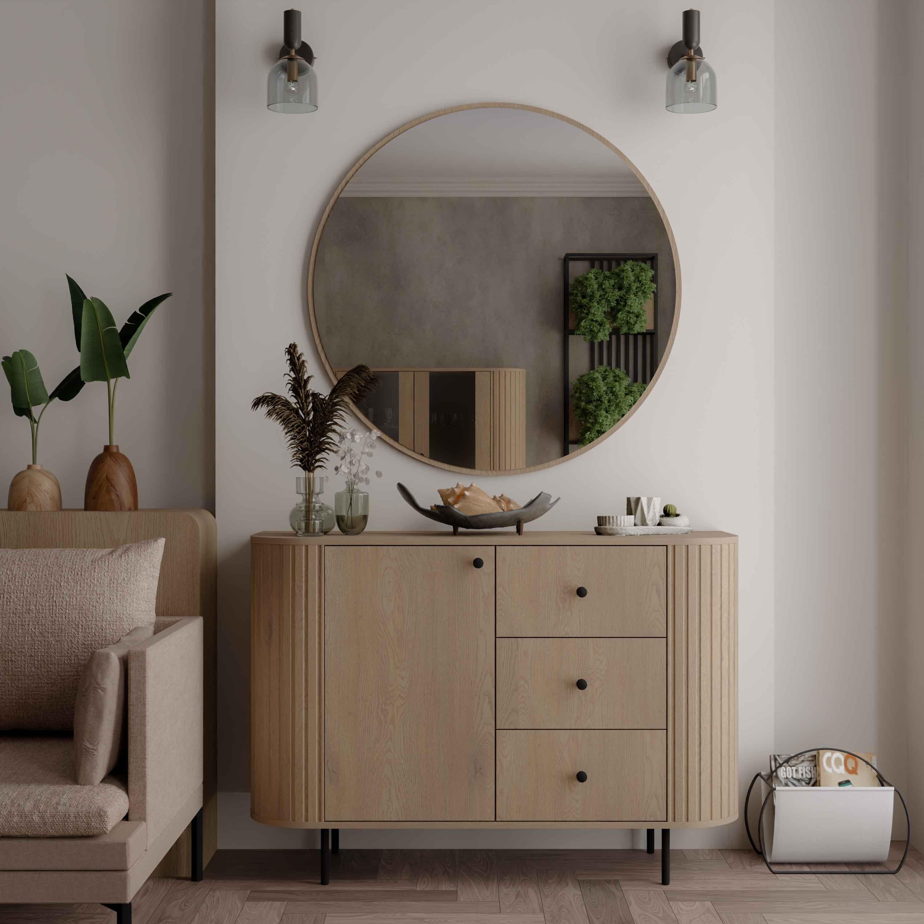 Komoda do obývacího pokoje se třemi zásuvkami a dvířky Flana 813 1F3S Dub Cremona