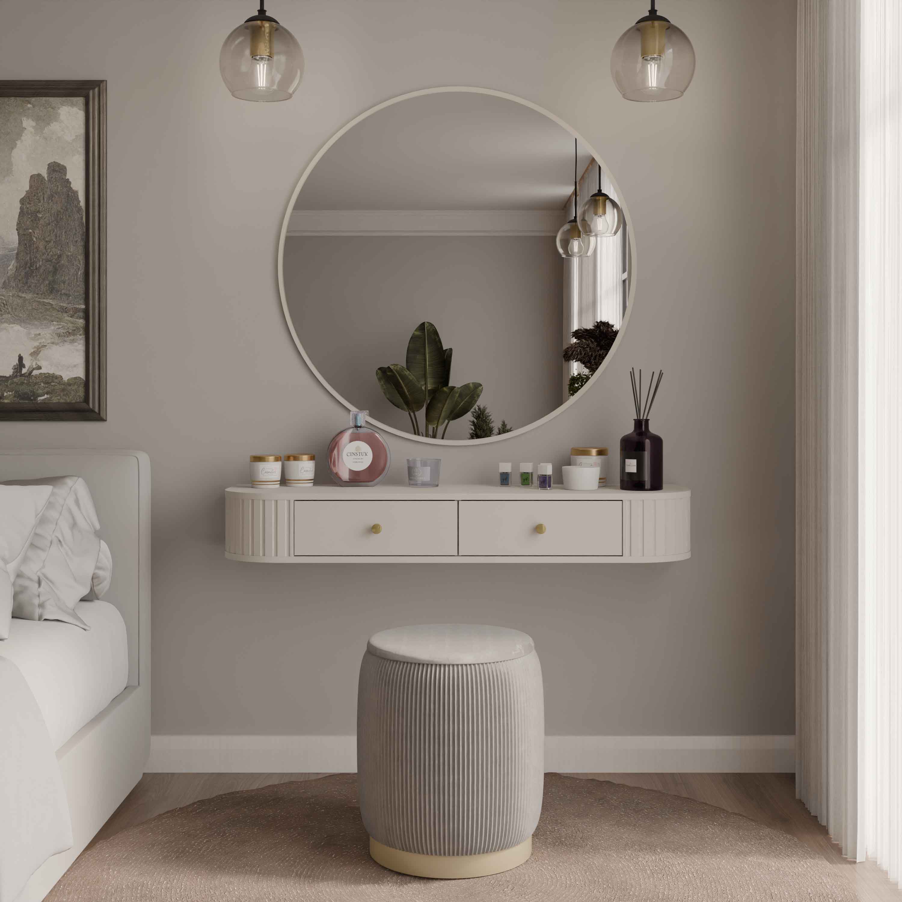 Kulaté závěsné zrcadlo k toaletnímu stolku 100 cm Flana 701 Béžové