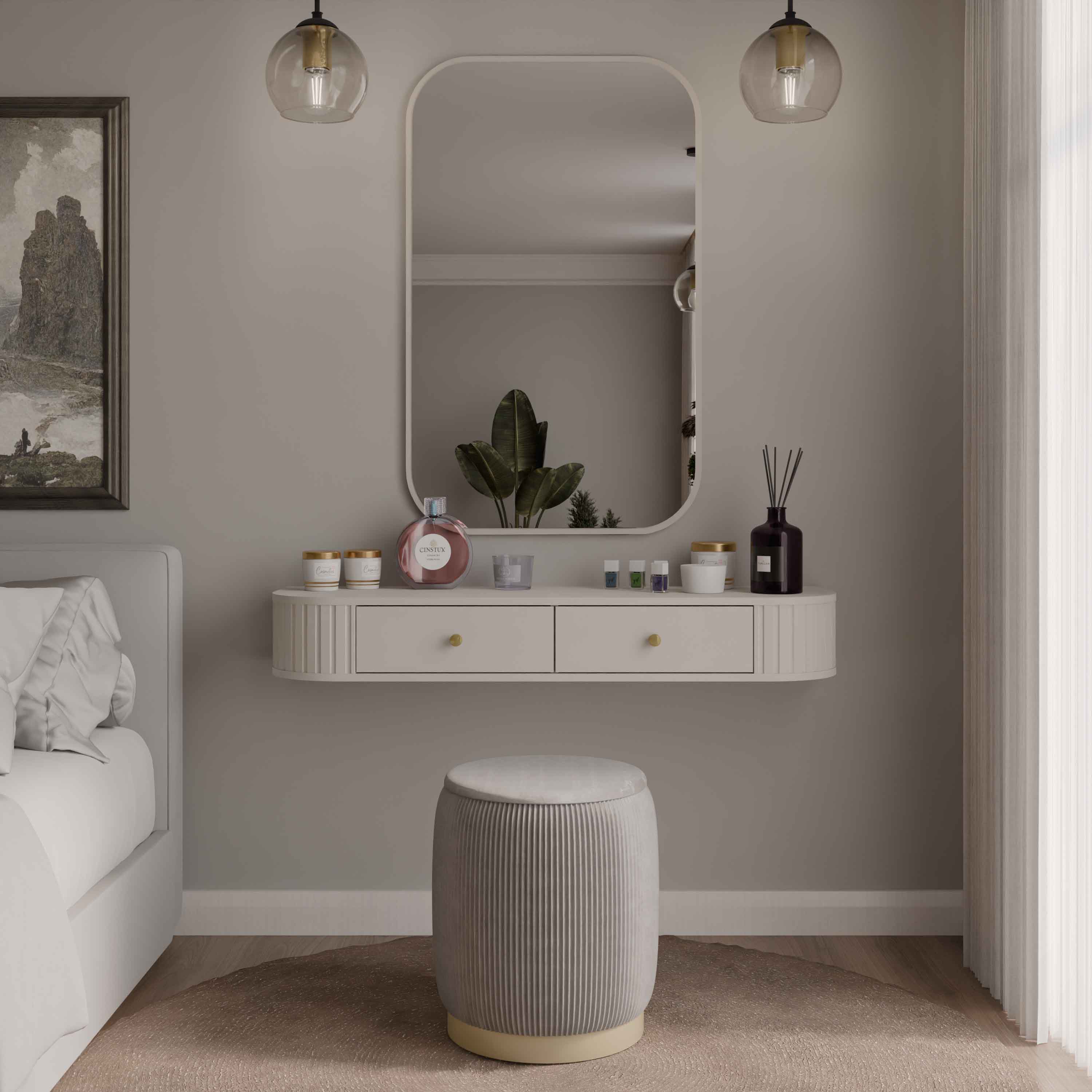 Obdélníkové závěsné zrcadlo k toaletnímu stolku se zaoblenými rohy Flana 702 Béžové