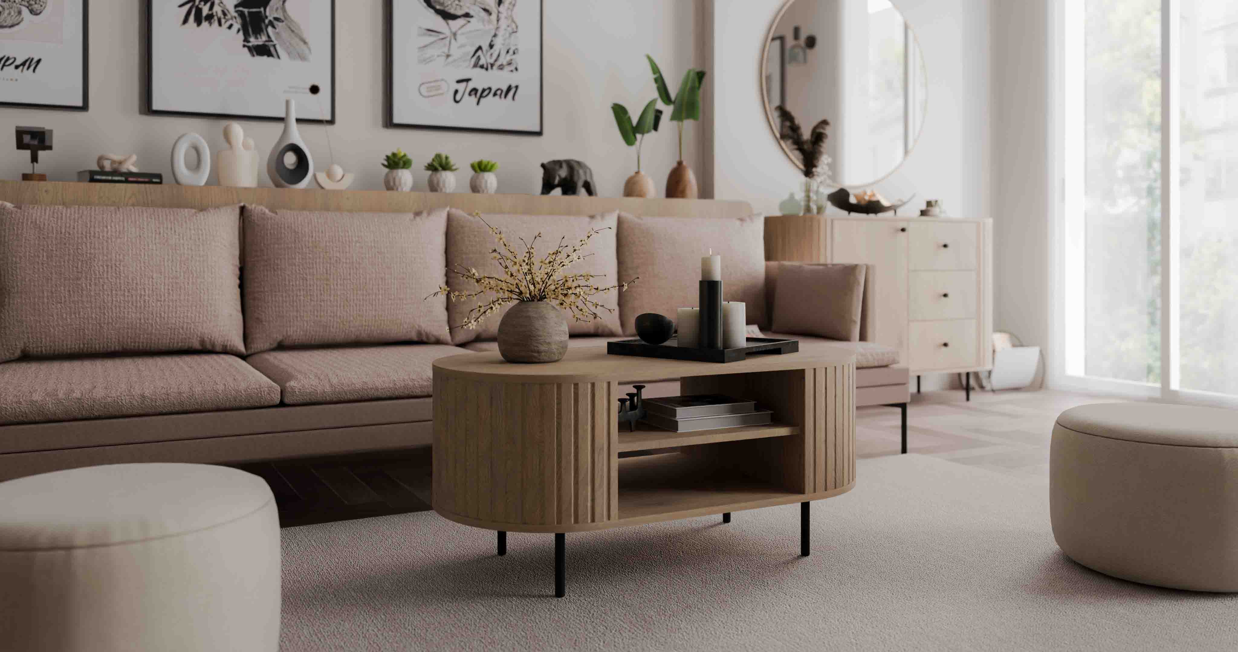 Oválný konferenční stolek s drážkovanými boky Flana 200 Dub Cremona