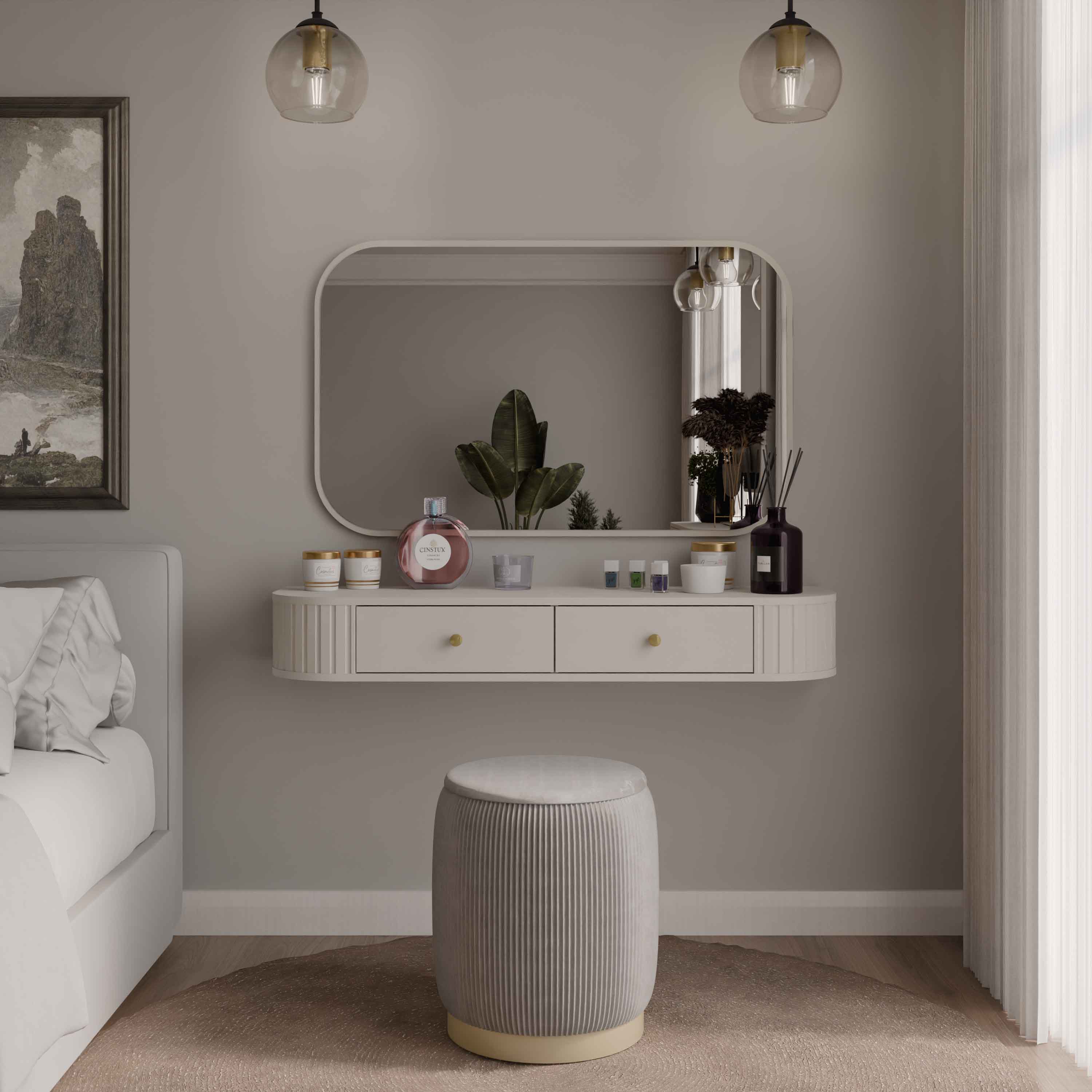 Závěsný toaletní stolek se dvěma zásuvkami do ložnice Flana 202 2S Béžový