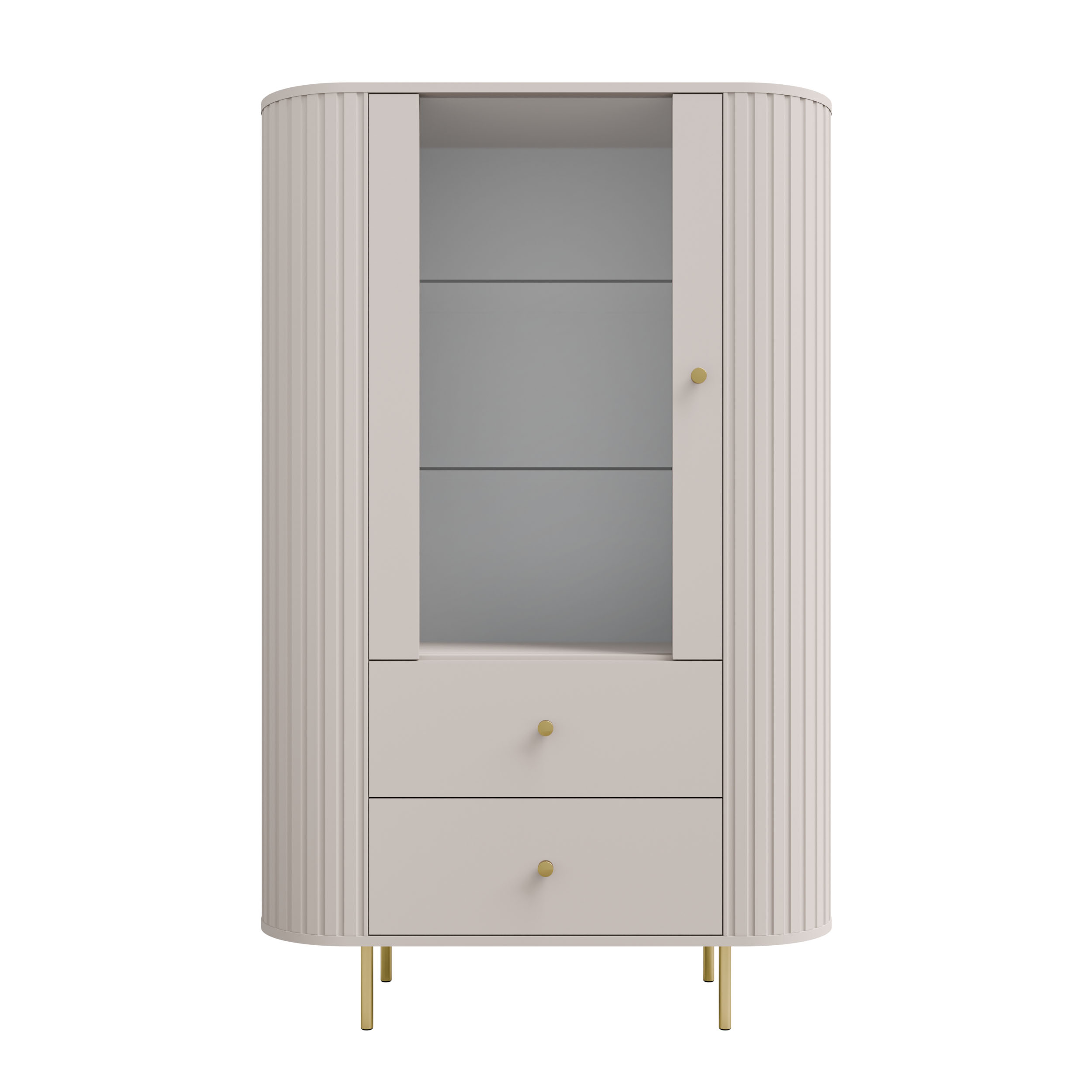 Vitrína do obývacího pokoje s prosklenými dvířky a dvěma zásuvkami Flana 112 1F2S Béžová