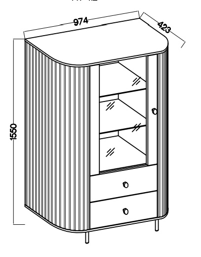 Vitrína do obývacího pokoje s prosklenými dvířky a dvěma zásuvkami Flana 112 1F2S Béžová