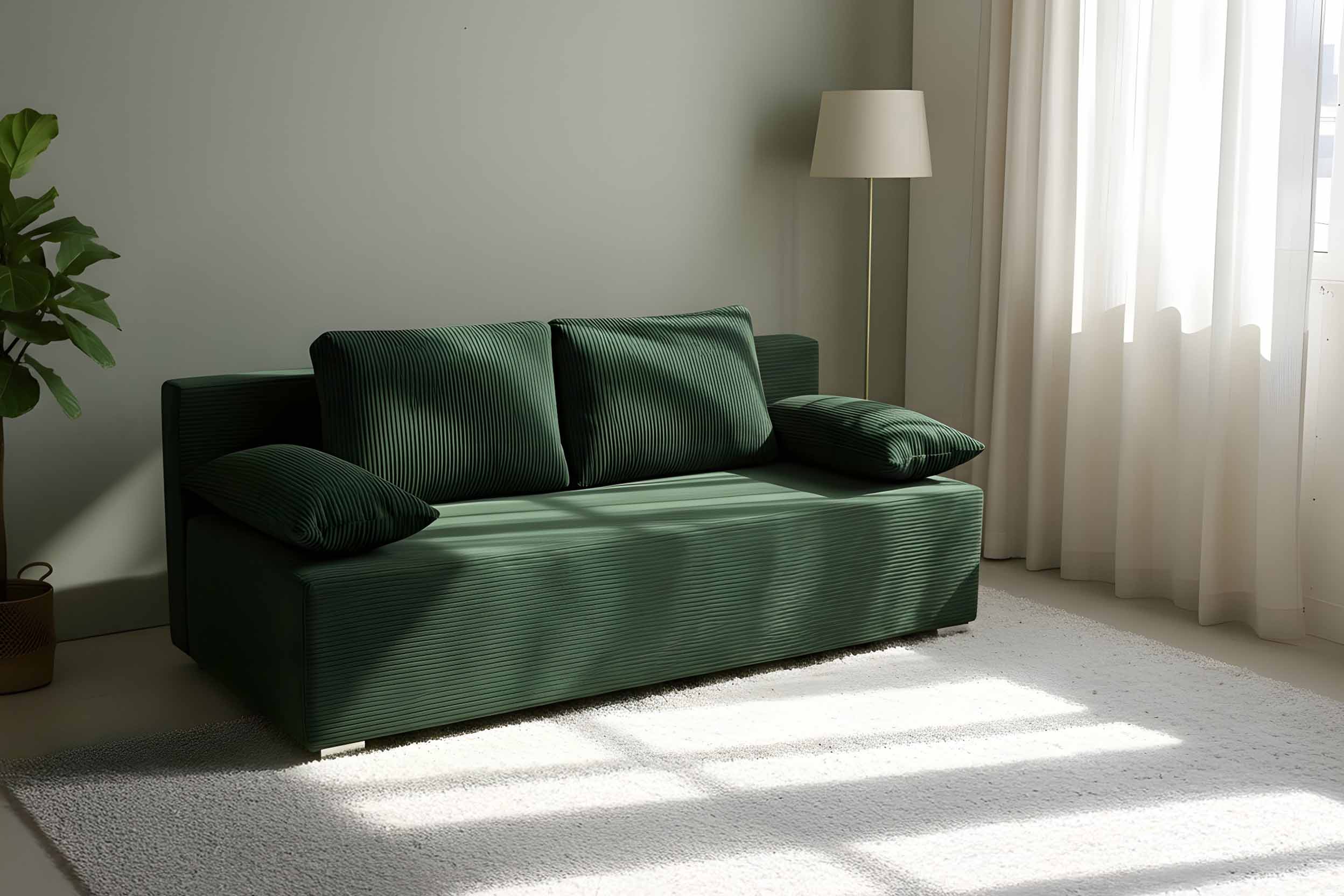 Rozkládací pohovka s funkcí spaní Lunera Prima 2 manšestr zelená