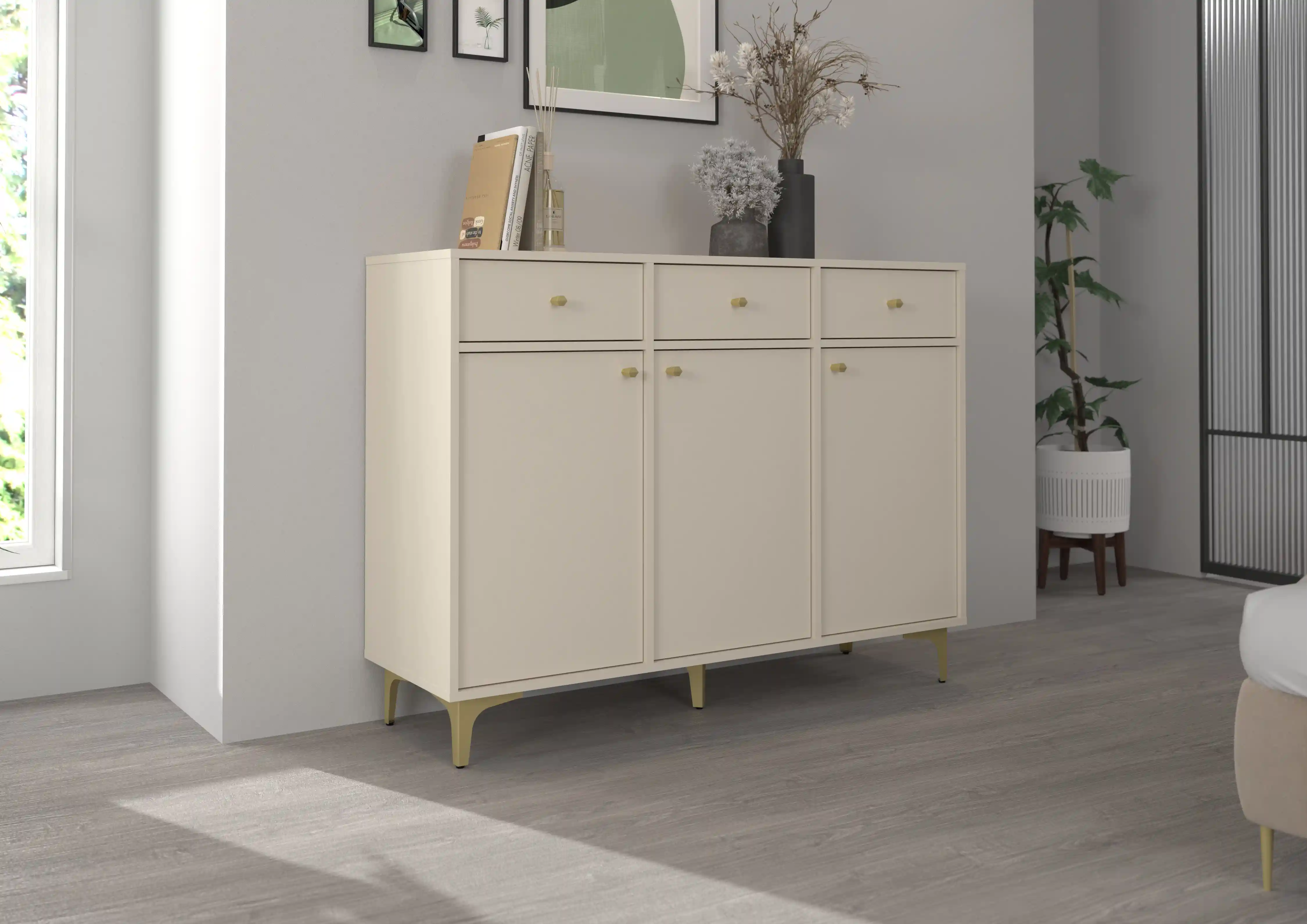 Komoda se zásuvkami do obývacího pokoje Sakai 3F 3S T827 Béžová