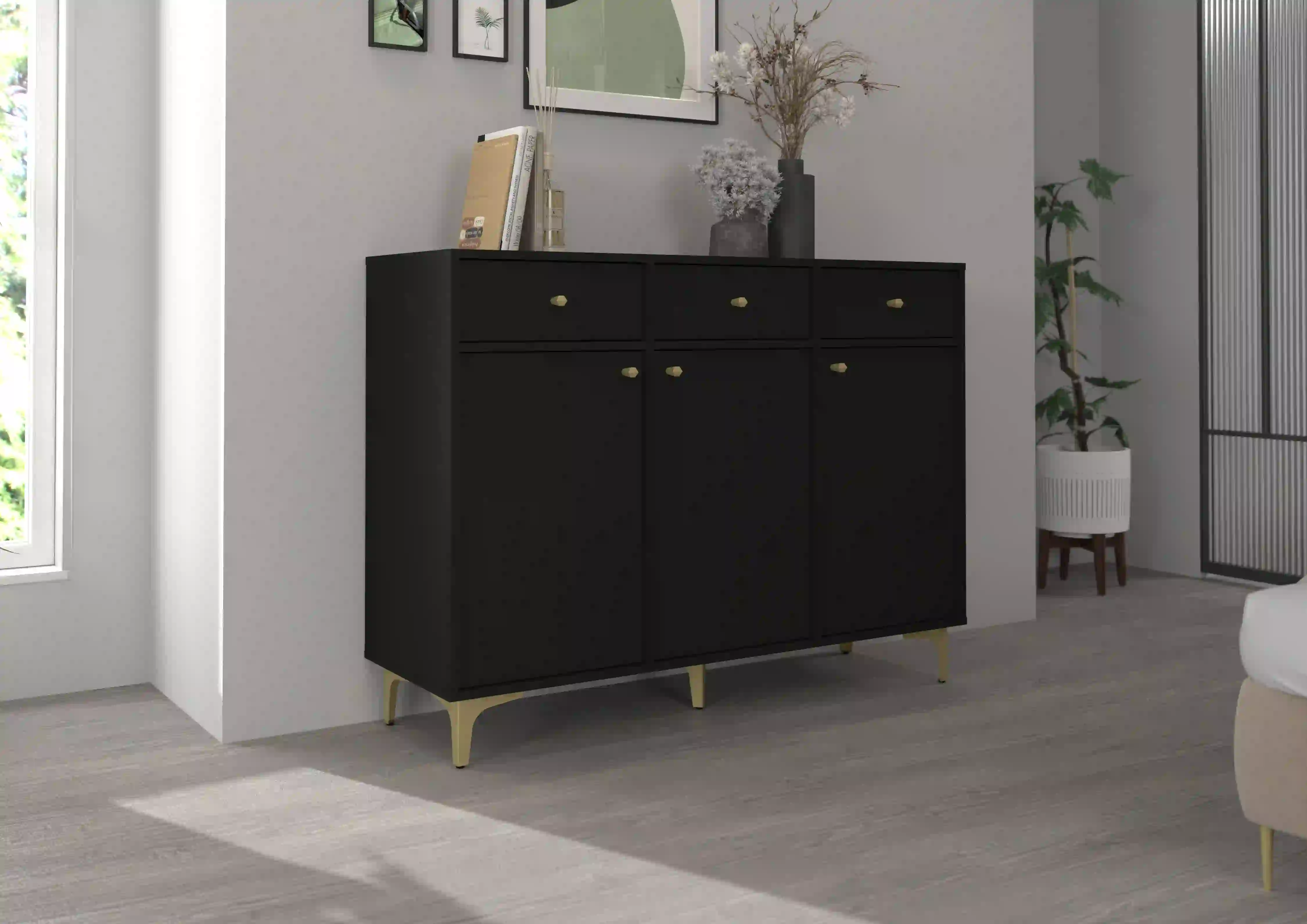 Komoda se zásuvkami do obývacího pokoje Sakai 3F 3S T827 Černá