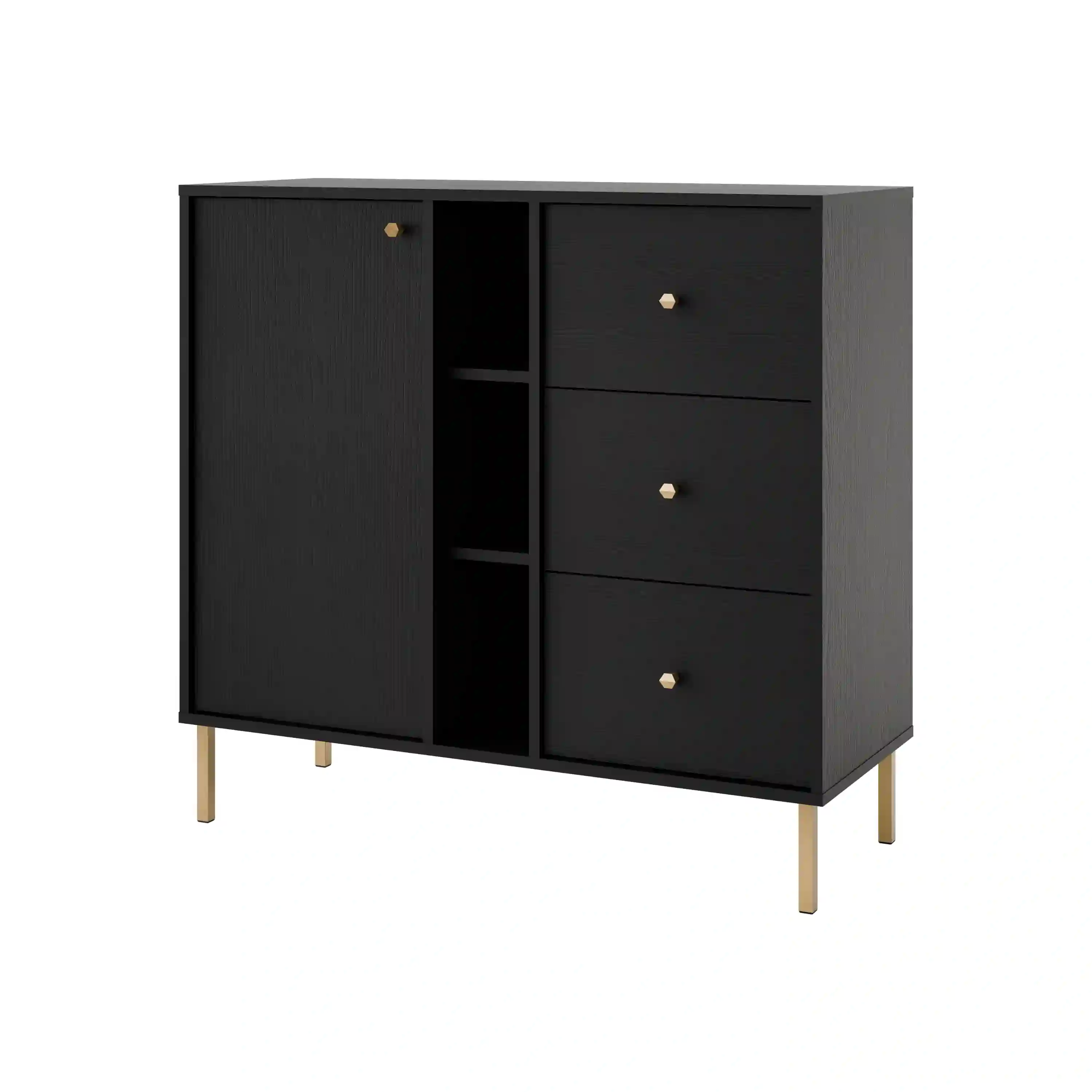 Komoda se zásuvkami a policemi Sakai 2-1F-3S T824 Černá