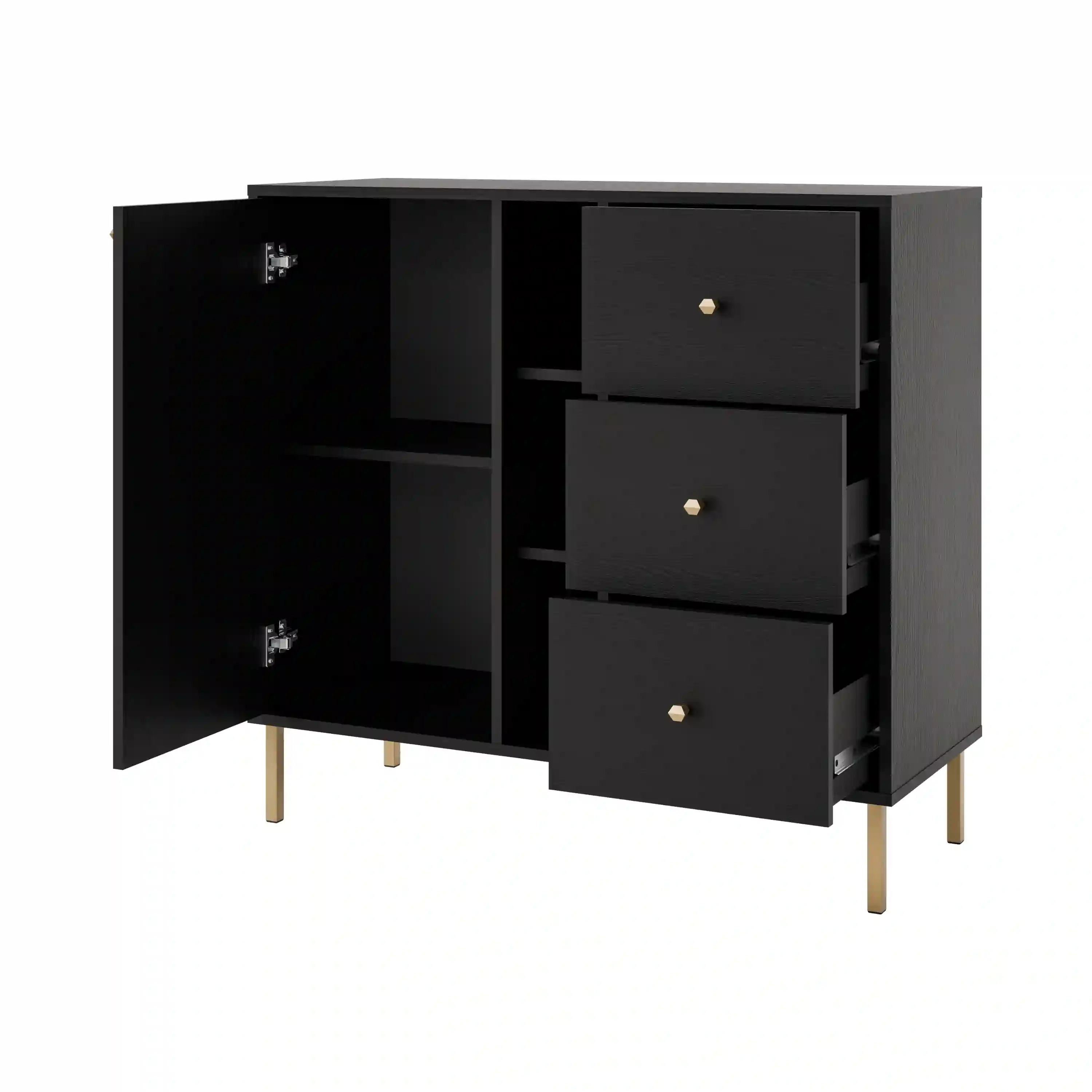 Komoda se zásuvkami a policemi Sakai 2-1F-3S T824 Černá